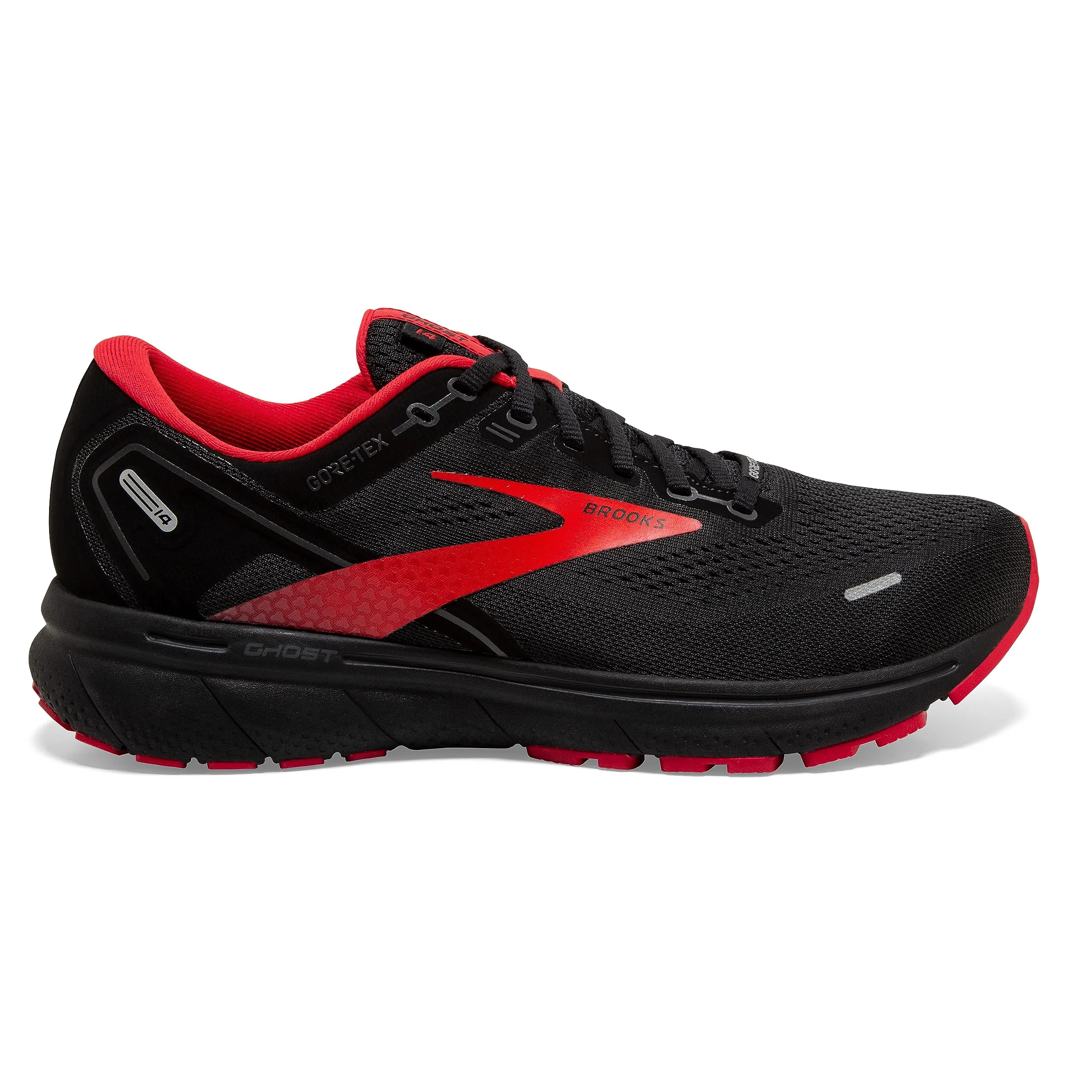 Brooks Men's Ghost 14 GTX Waterproof Neutral Running Shoe - Black/Blackened Pearl/High Risk Red - 9.5 Medium