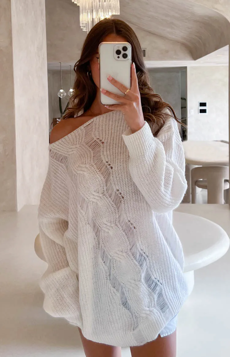 Carla White Ladder Knit Sweater