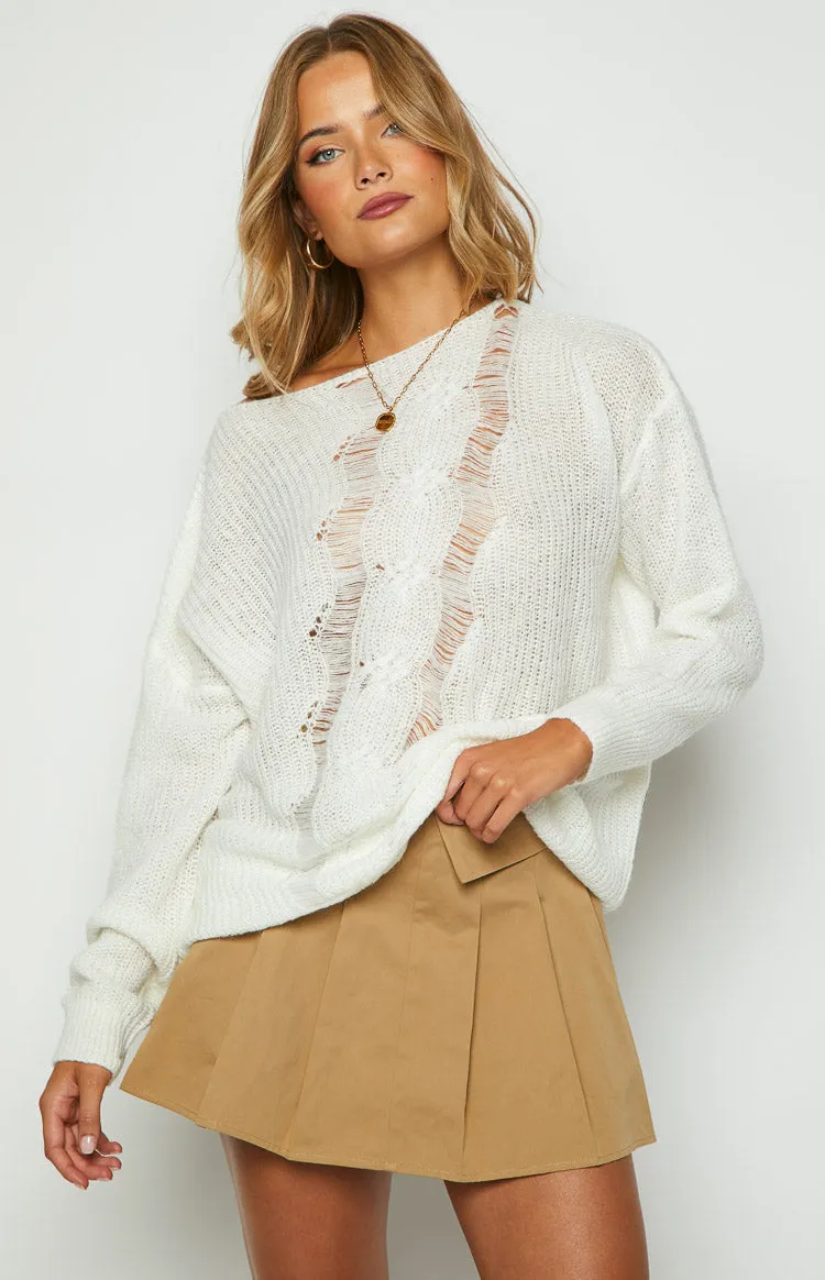 Carla White Ladder Knit Sweater