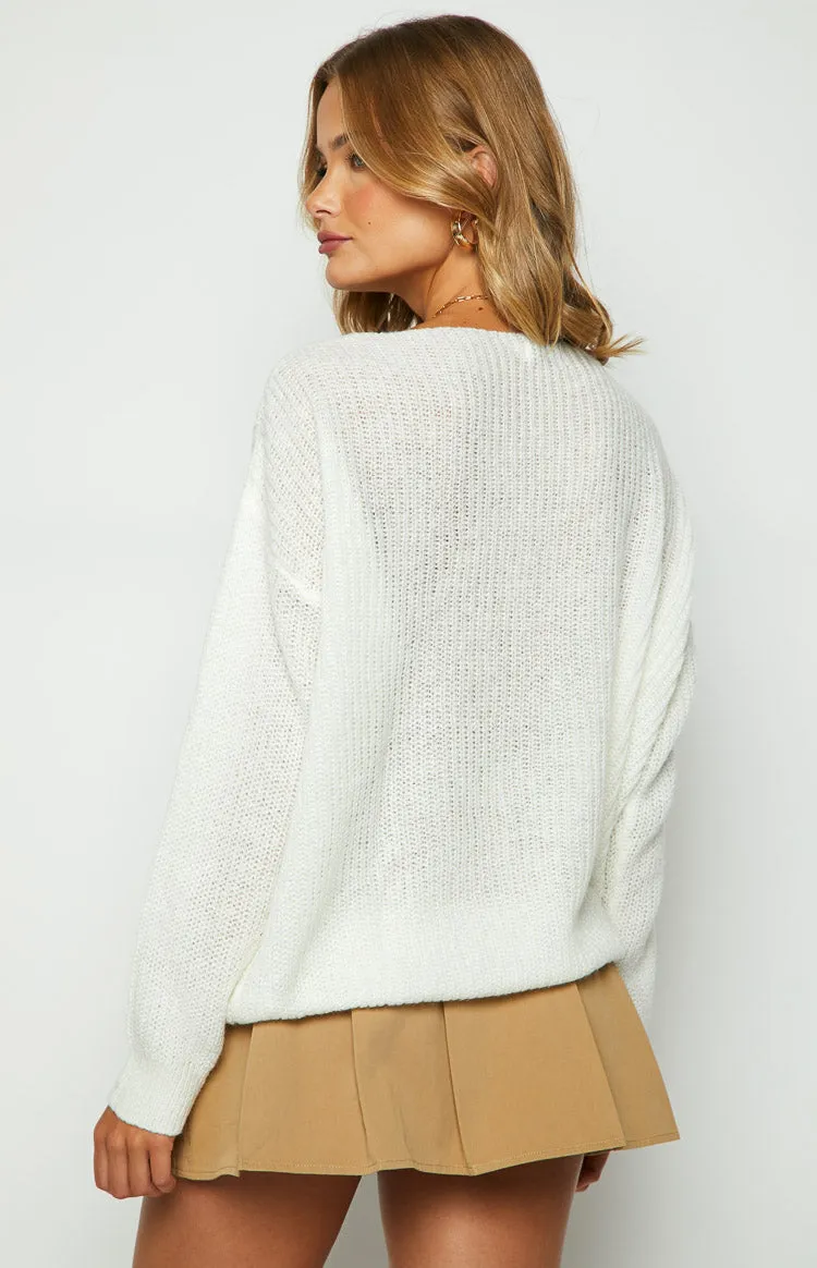 Carla White Ladder Knit Sweater