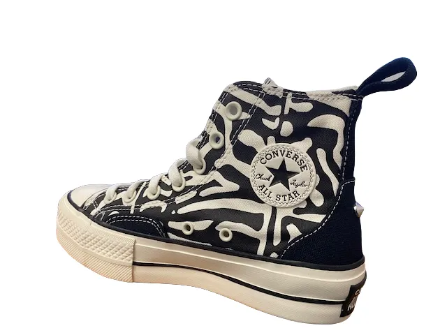 Converse scarpa sneaker alta con zeppa da donna Chuck Taylor All Star Lift HI A03713C nero beige