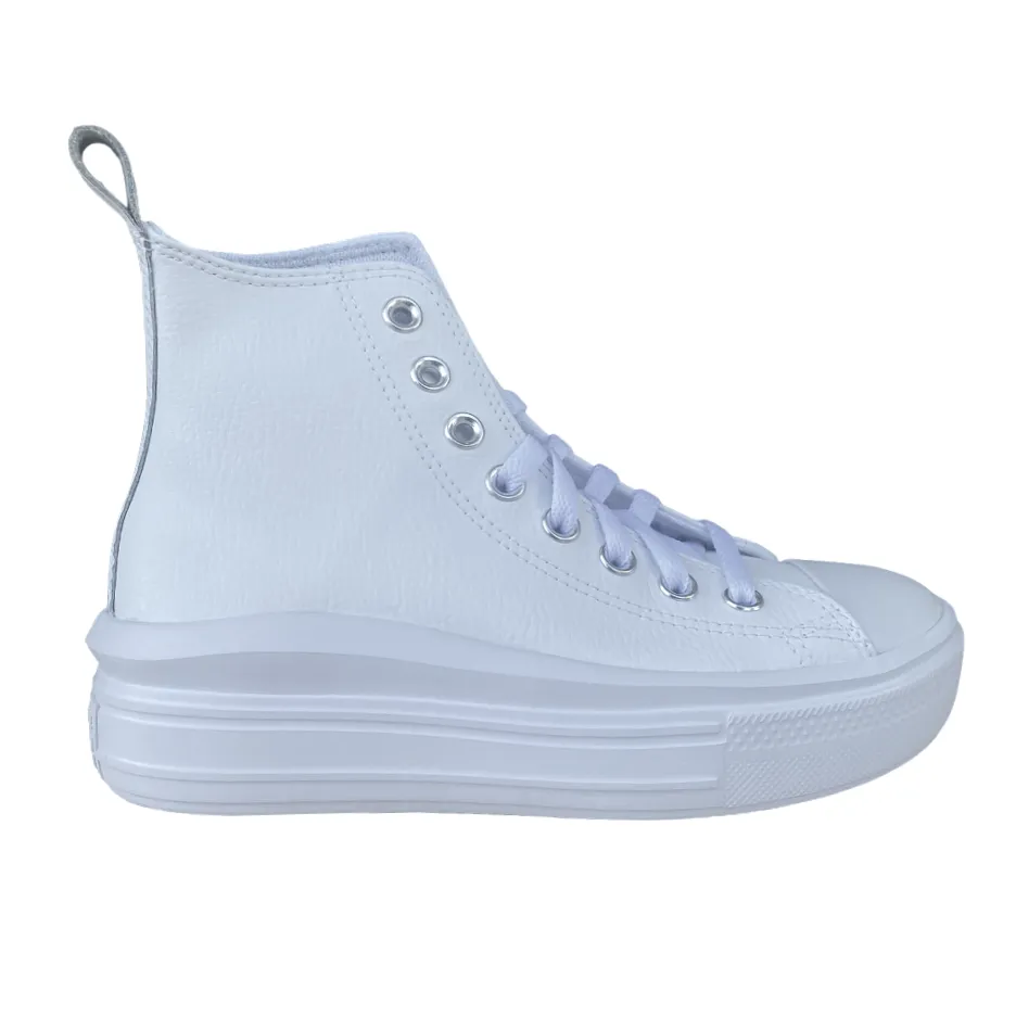 Converse scarpa sneakers alta da donna in pelle con zeppa Chuck Taylor Star Move A05535C bianco