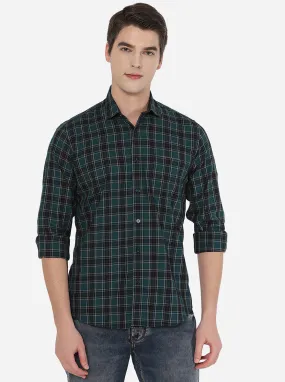 Dark Green & Black Checked Slim Fit Casual Shirt | JadeBlue