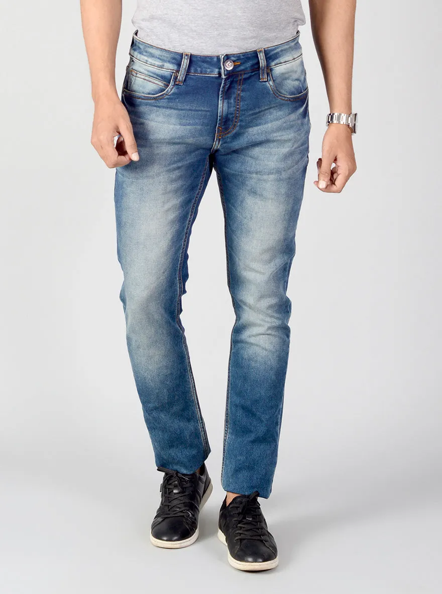 Denim Blue Washed Slim Fit Jeans | Greenfibre