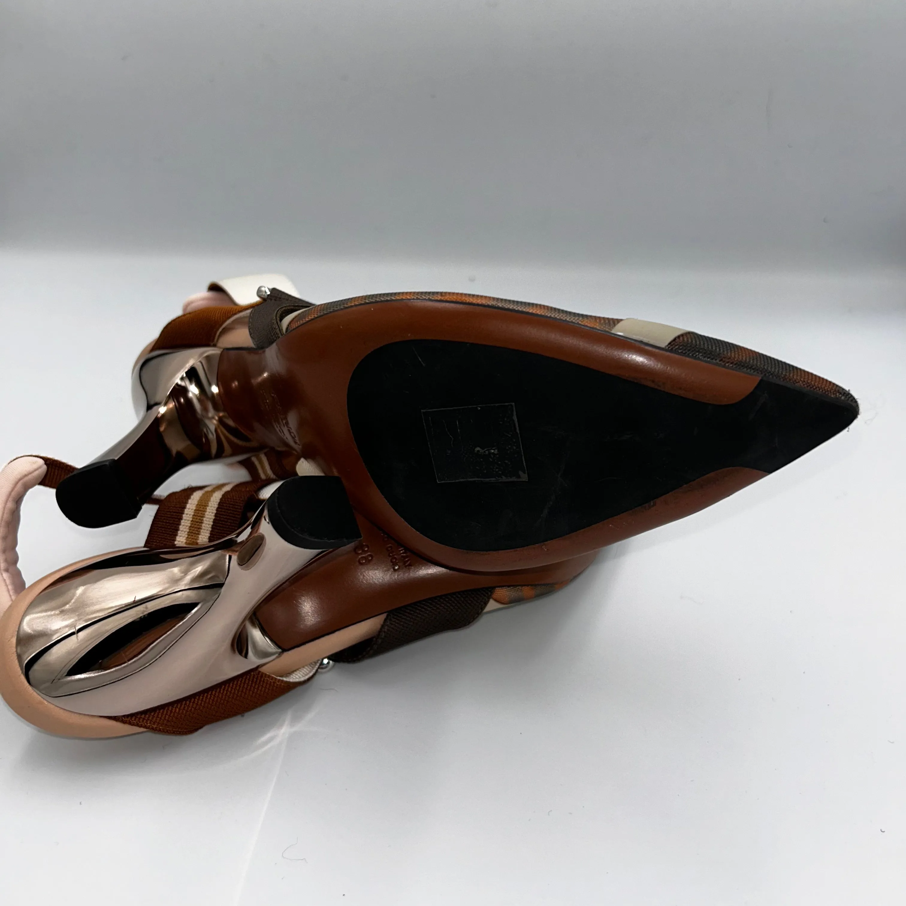 Fendi £800 Colibri Tan & Camel Slingback Heels 38