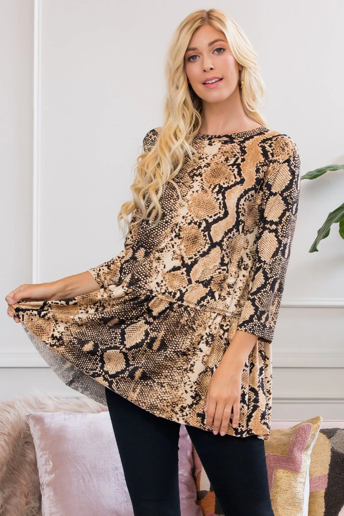 Fierce Look Snake Skin Ruffled Tunic