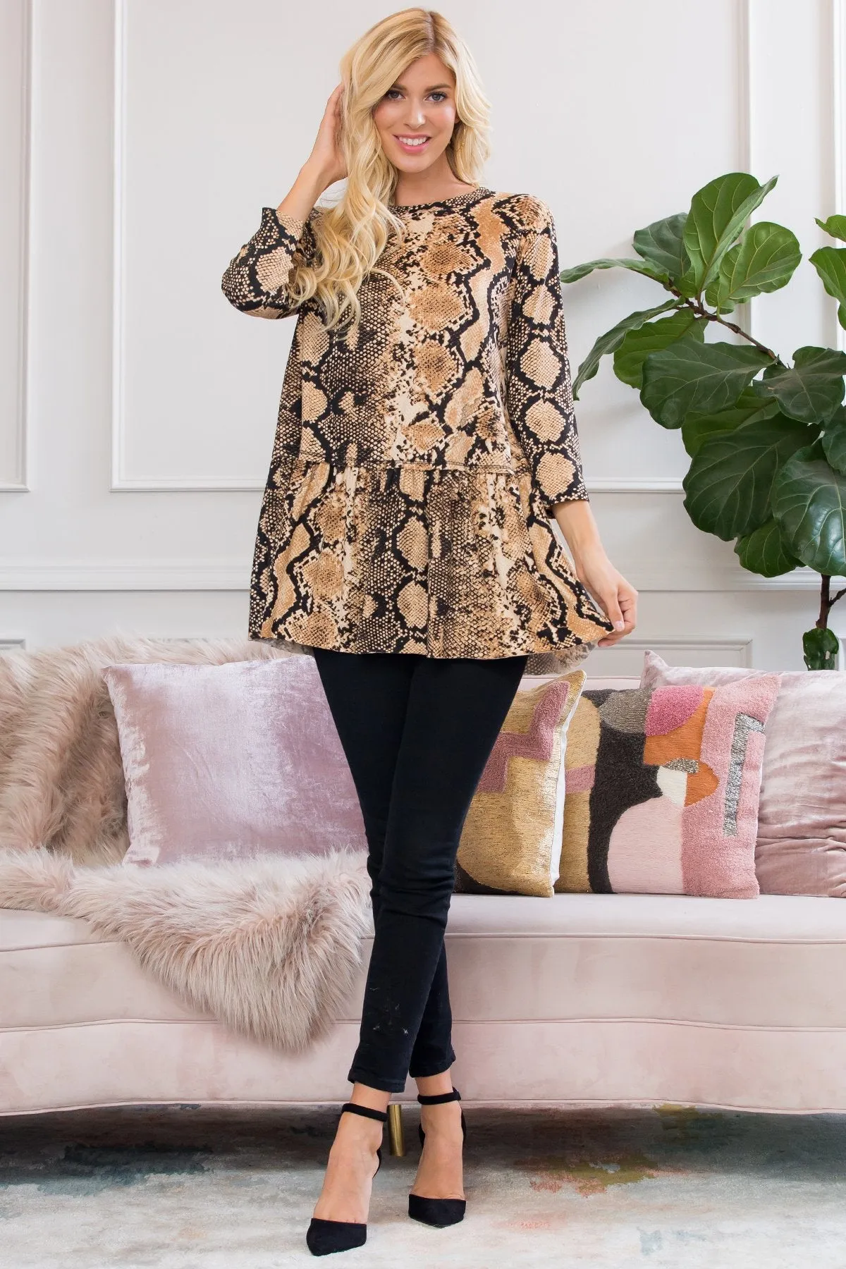 Fierce Look Snake Skin Ruffled Tunic