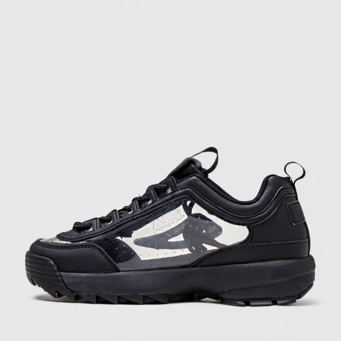 FILA: DISRUPTOR II CLEAR BLACK LEATHER SHOES