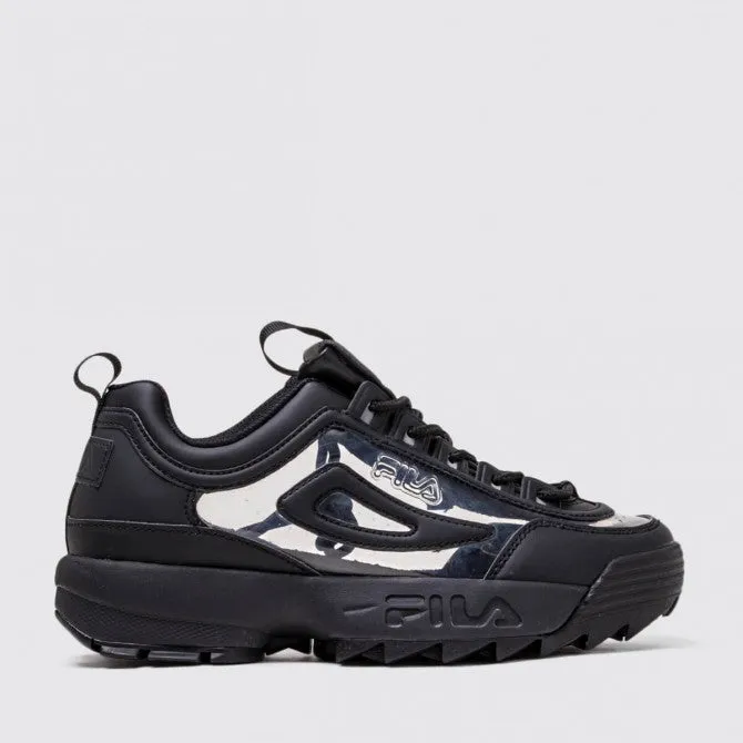 FILA: DISRUPTOR II CLEAR BLACK LEATHER SHOES