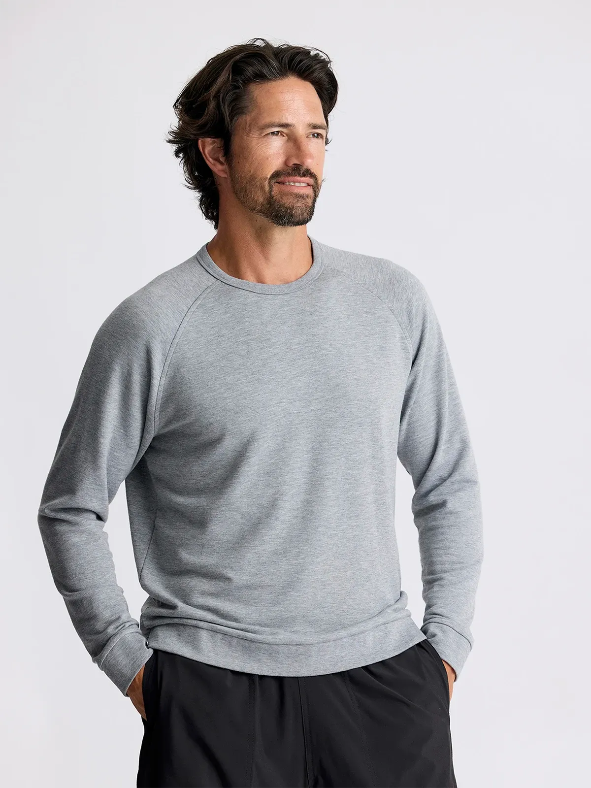 Free Fly Men's Bamboo Lightweight Fleece Crew - HEATHER GREY