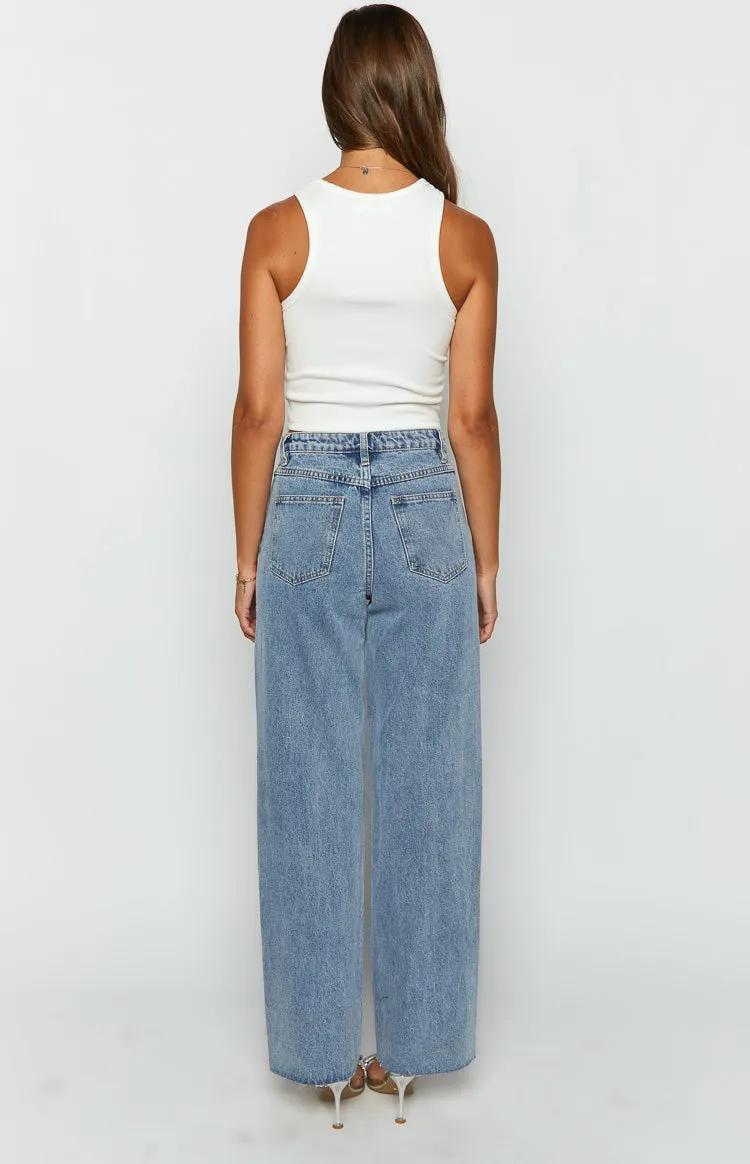 Gem Diamante Trim Wide Leg Denim Jeans