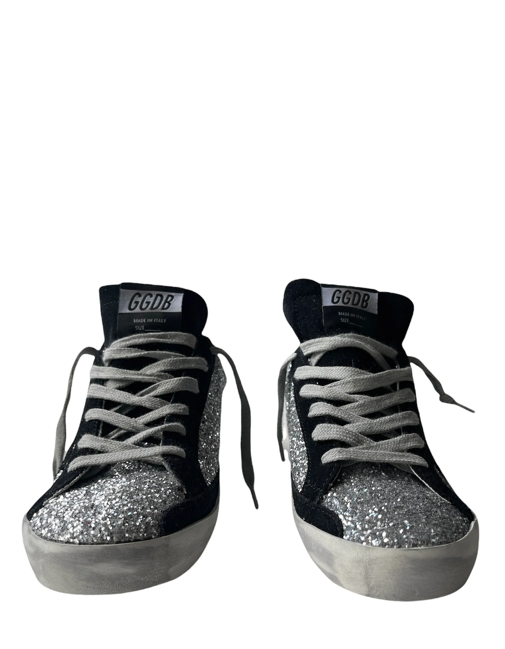 Golden Goose Deluxe Brand Black/Silver Glitter Superstar Sneakers sz 38