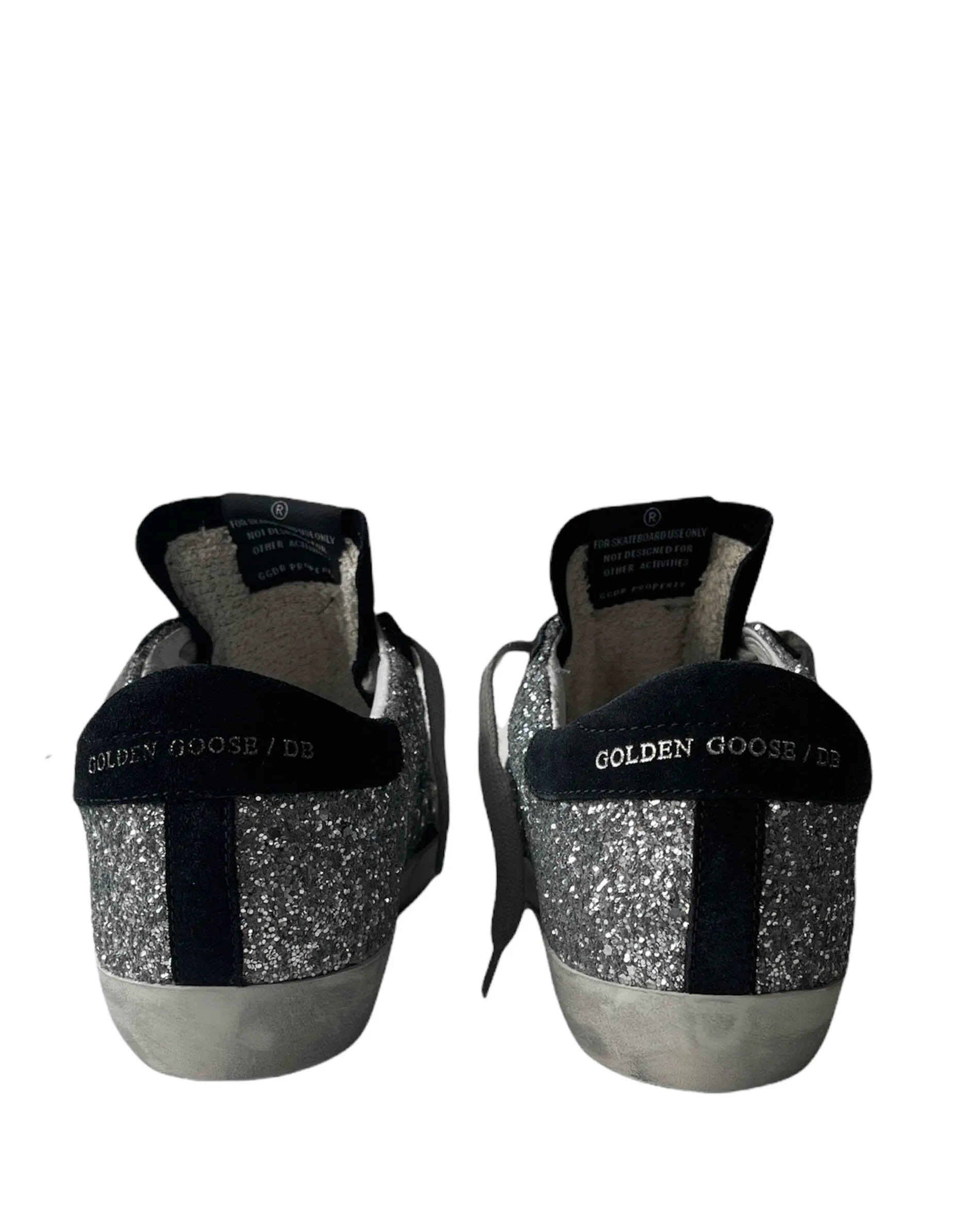 Golden Goose Deluxe Brand Black/Silver Glitter Superstar Sneakers sz 38