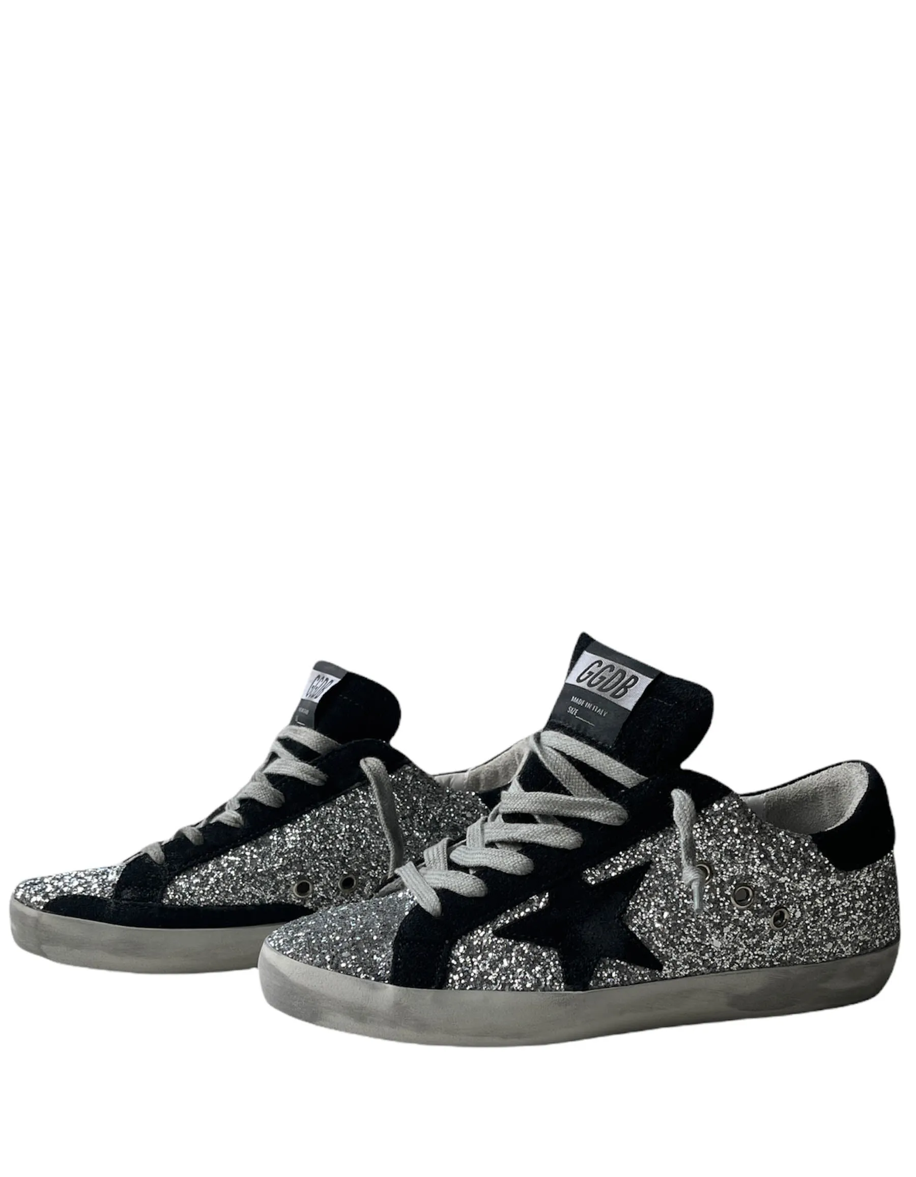 Golden Goose Deluxe Brand Black/Silver Glitter Superstar Sneakers sz 38