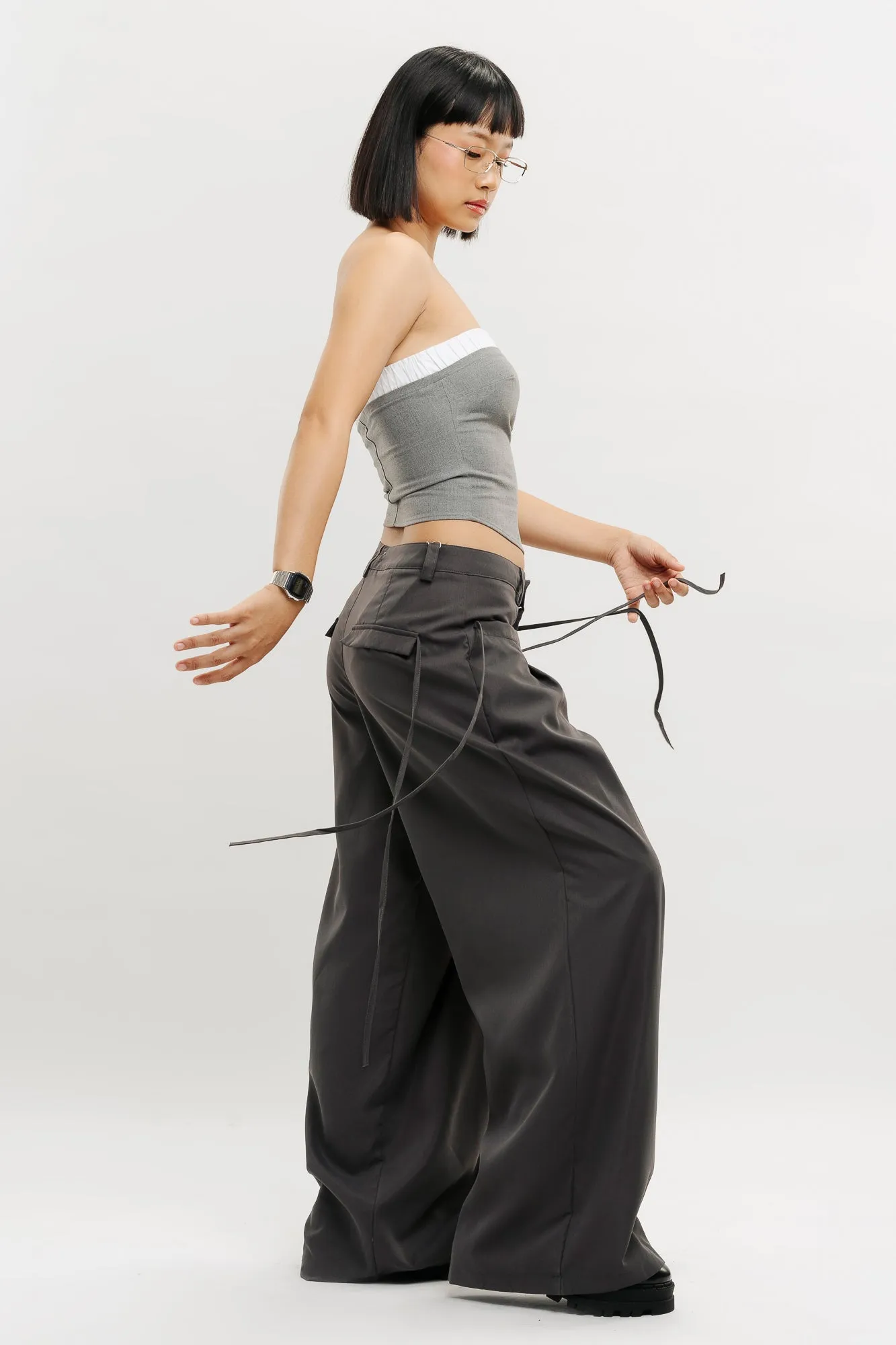 Grey Muave Front Pleated Pants