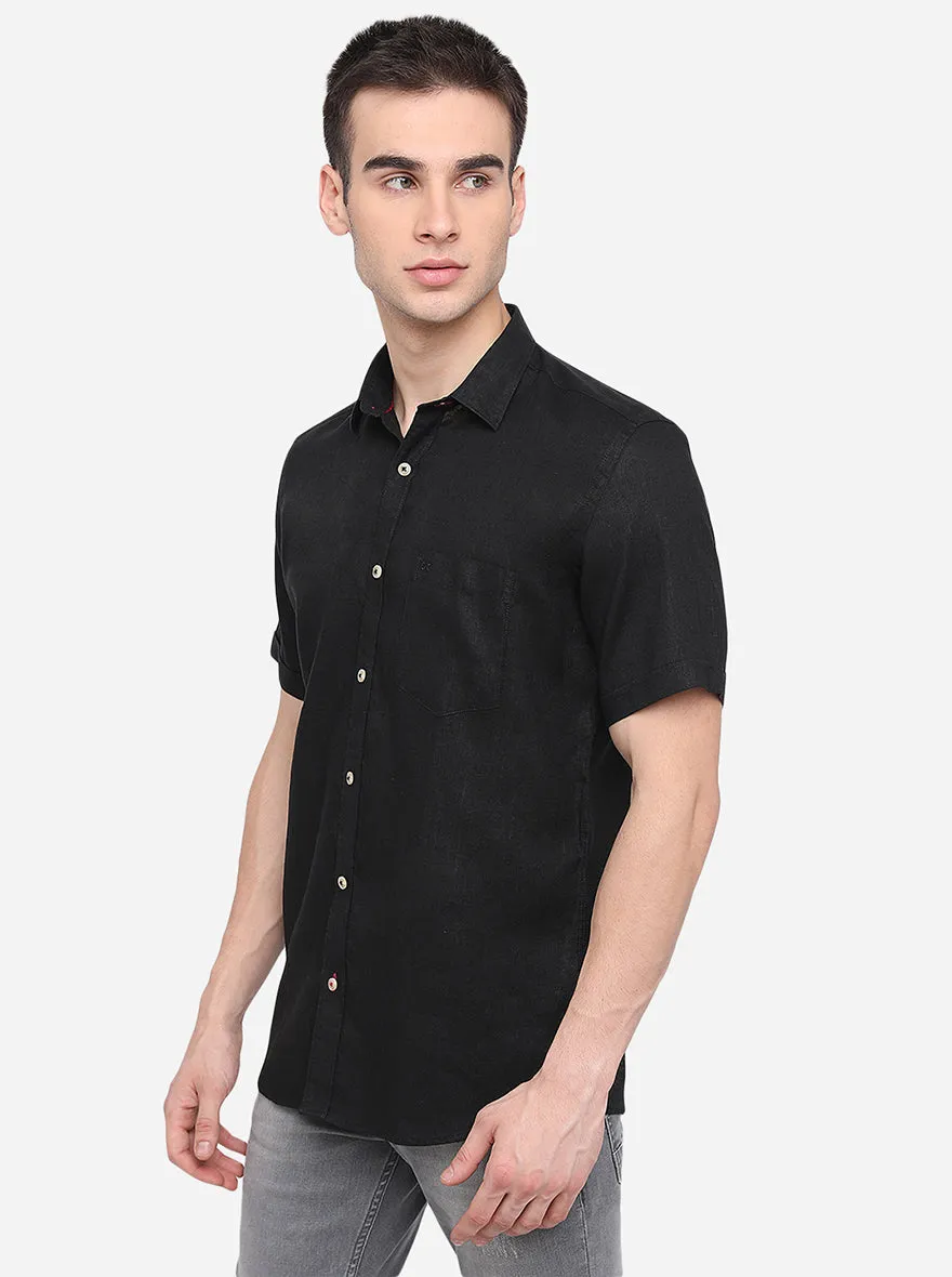 Jet Black Solid Slim Fit Semi Casual Shirt | JadeBlue