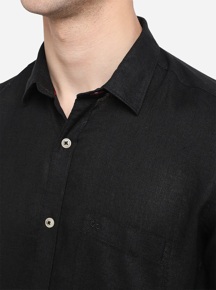 Jet Black Solid Slim Fit Semi Casual Shirt | JadeBlue