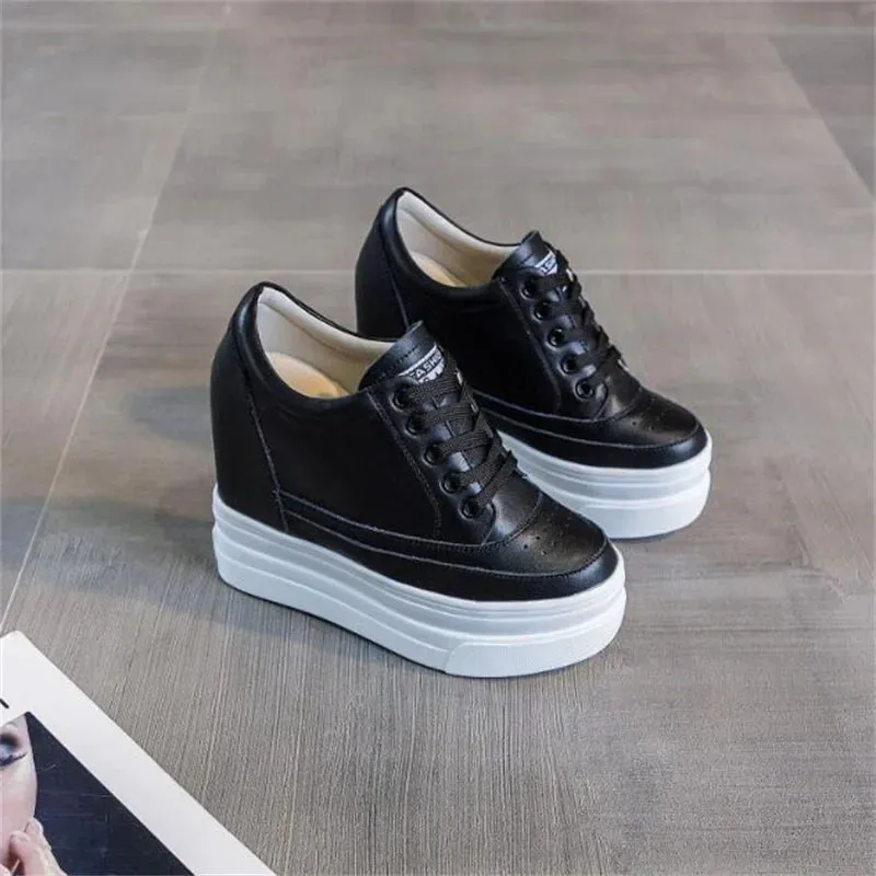 Joskaa 2024 New Genuine Leather Black Platform Sneakers