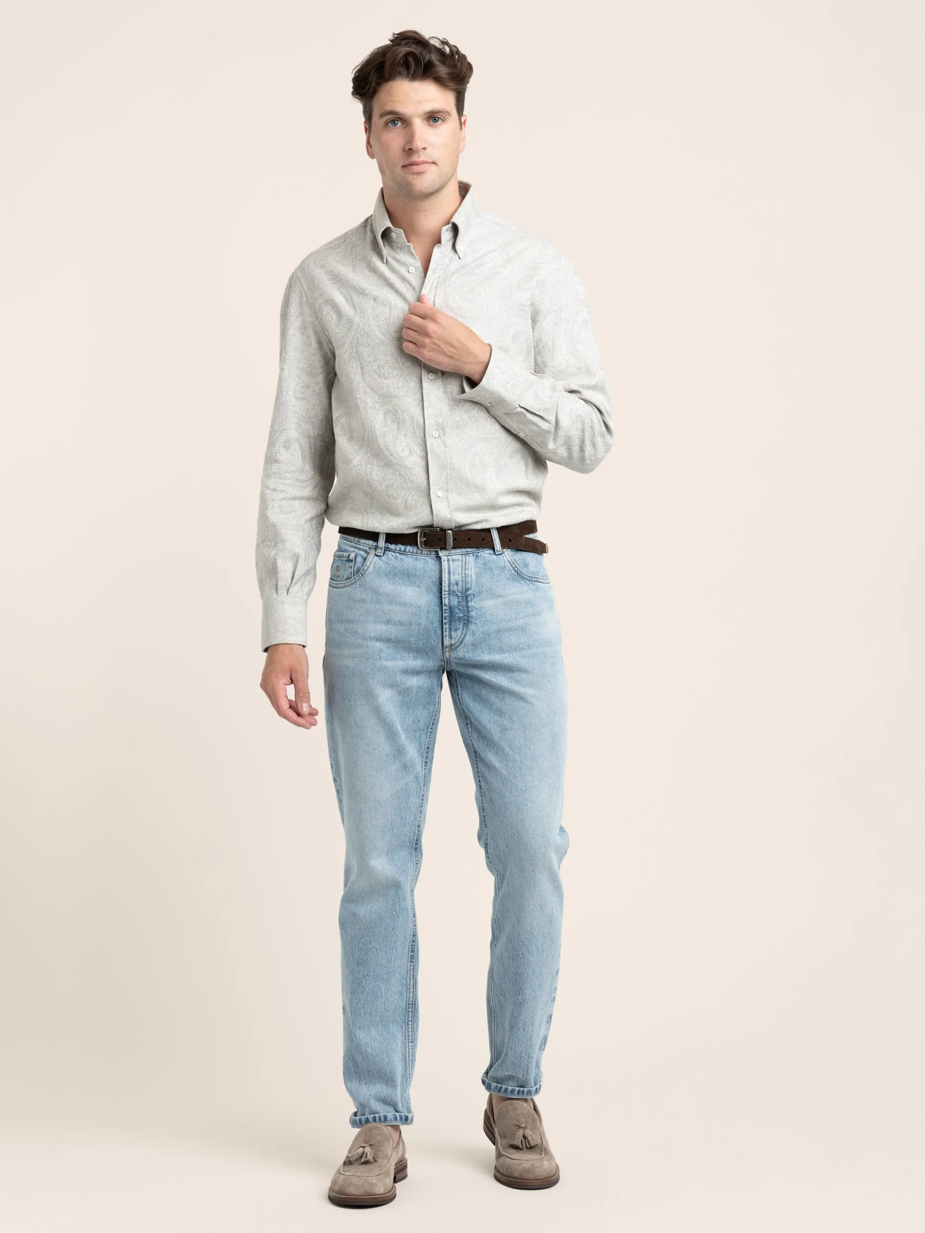 Light Blue Traditional Fit Five-Pocket Jeans