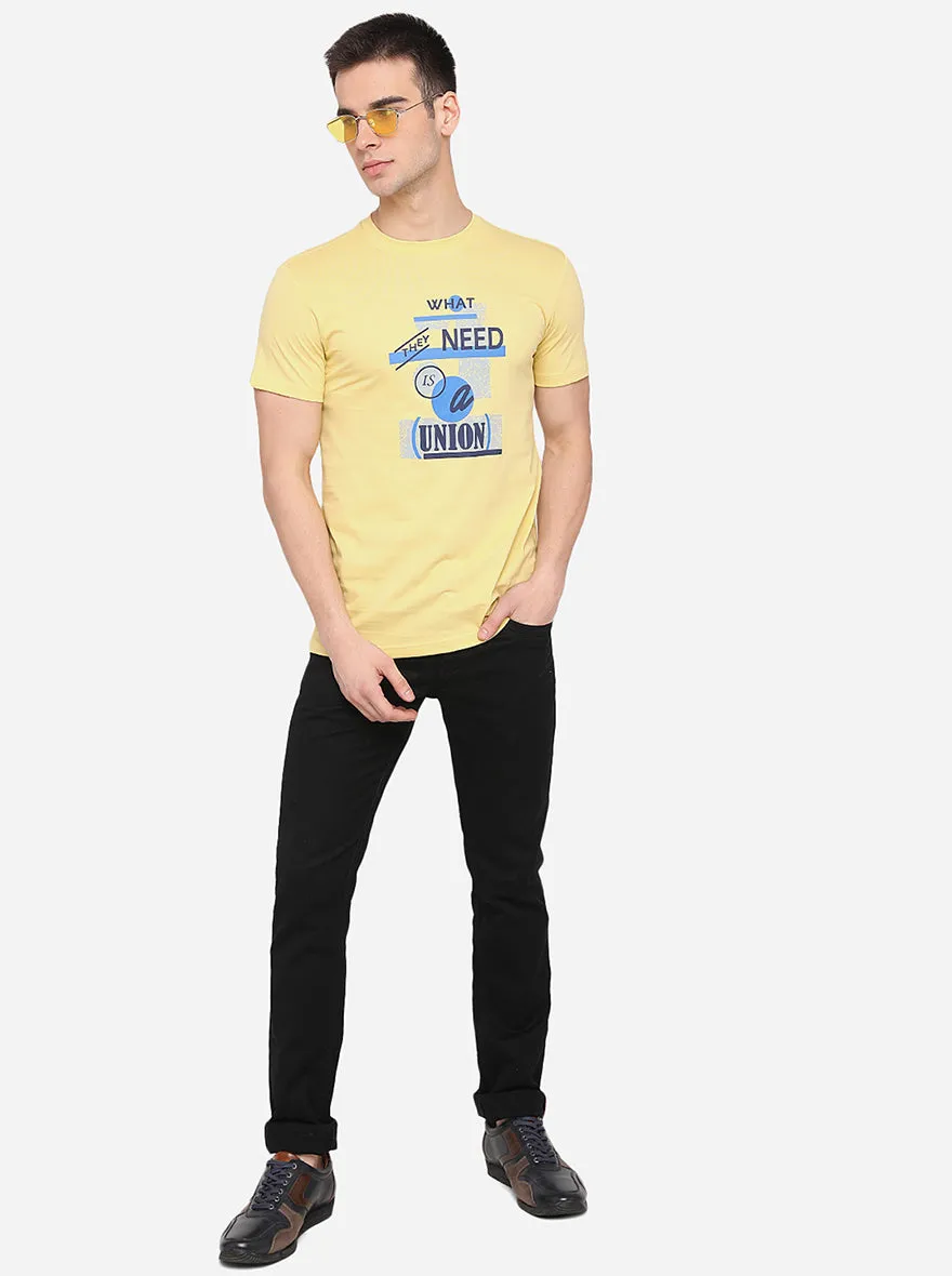 Light Yellow Printed Slim Fit T-Shirt | Greenfibre