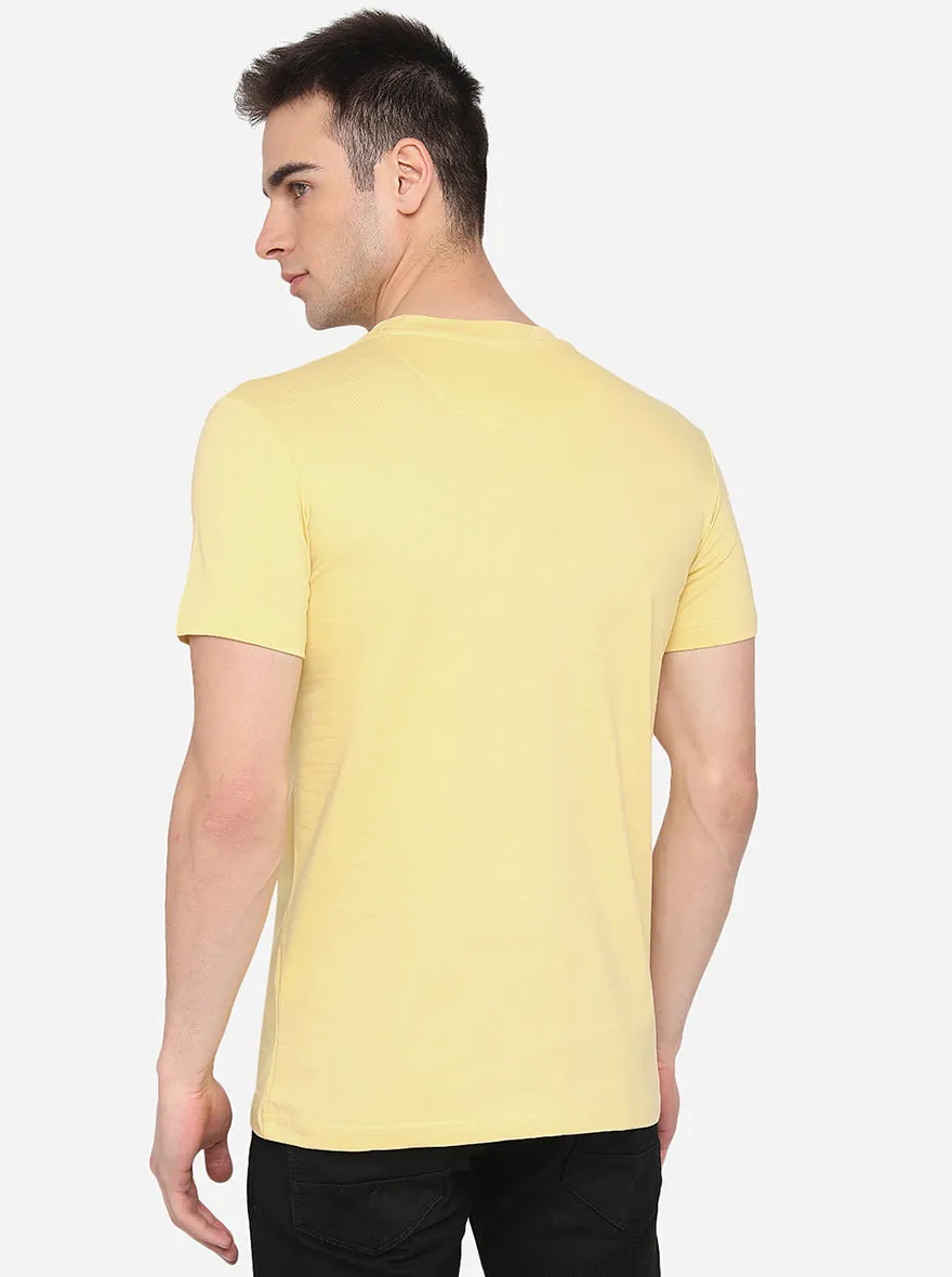 Light Yellow Printed Slim Fit T-Shirt | Greenfibre