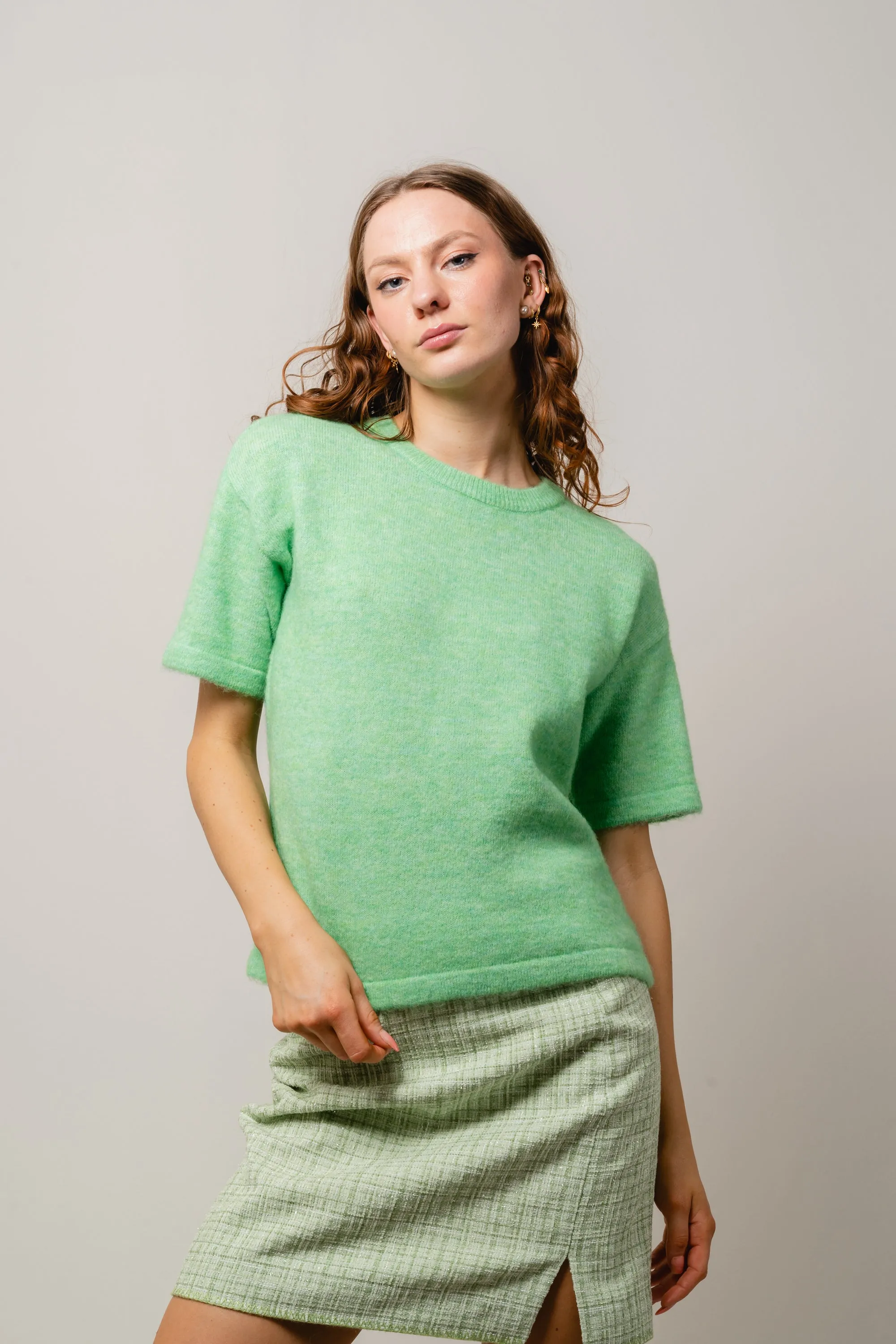 Liliana Me 2/4 Knit O-Neck - Absinthe Green Melange