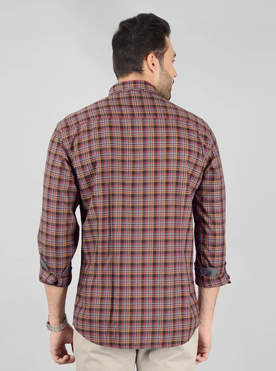 Maroon Checked Slim Fit Casual Shirt | JadeBlue