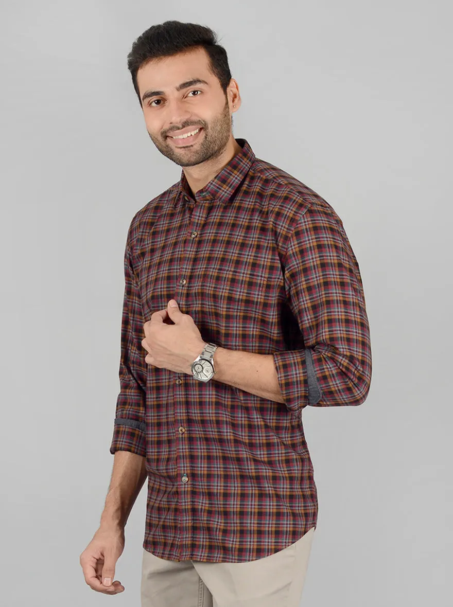 Maroon Checked Slim Fit Casual Shirt | JadeBlue