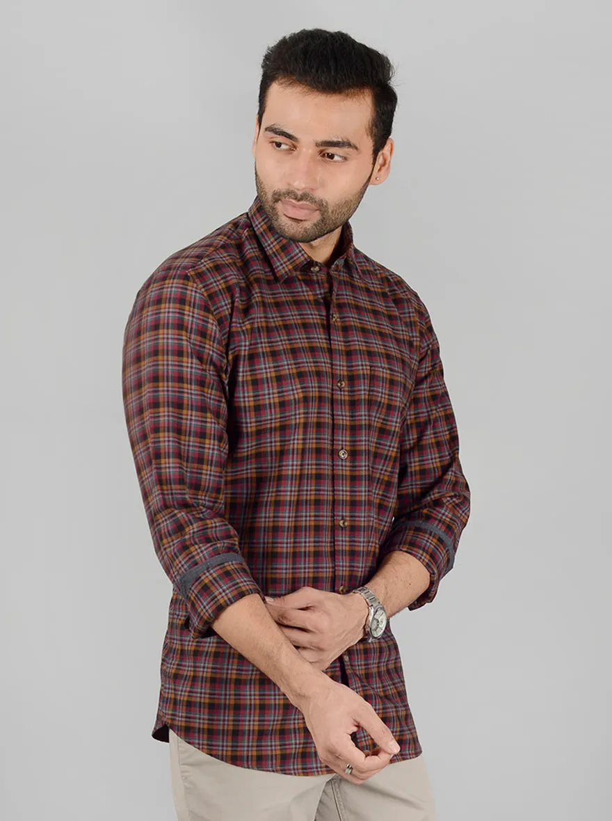 Maroon Checked Slim Fit Casual Shirt | JadeBlue