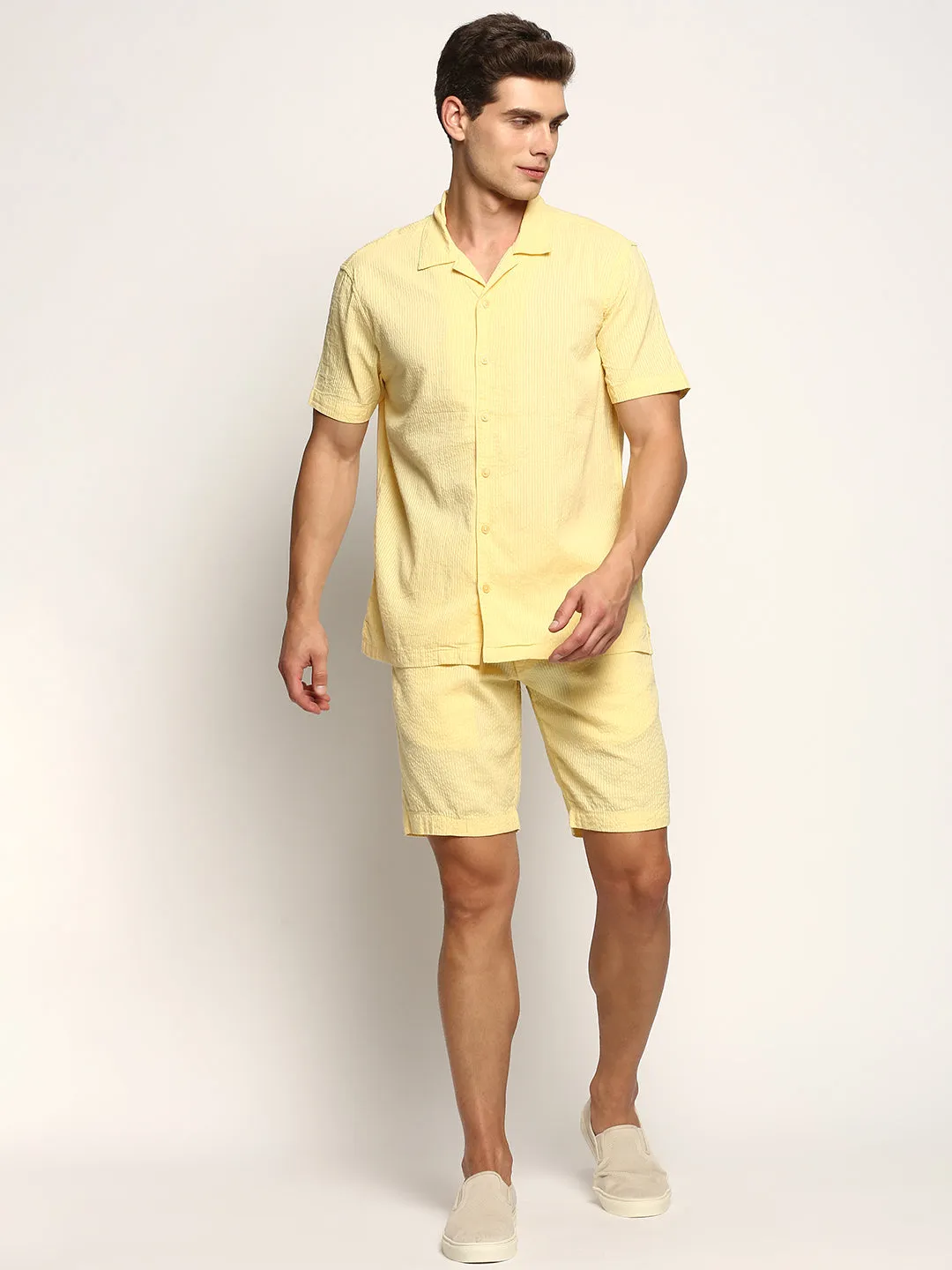 Men Yellow Solid Co ordSet