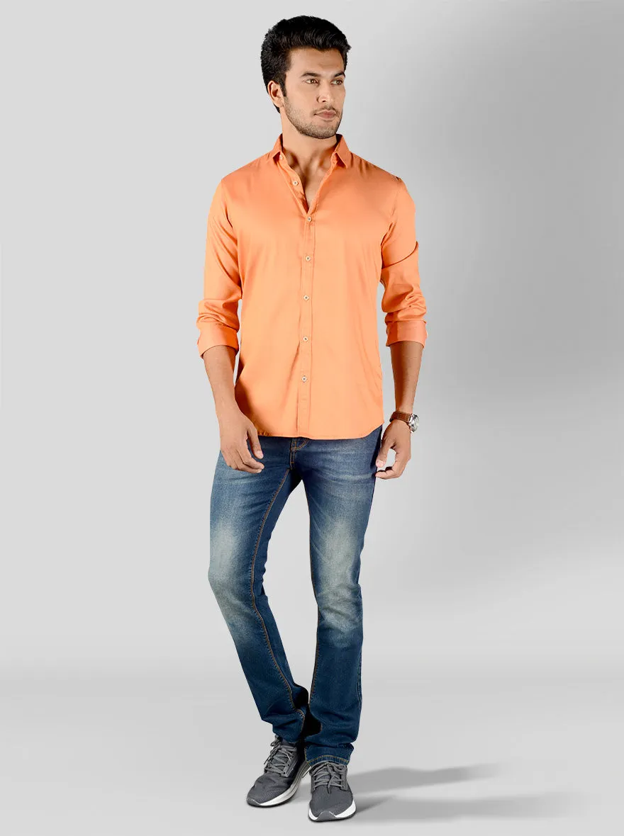 Ochre Orange Solid Slim Fit Casual Shirt | JadeBlue