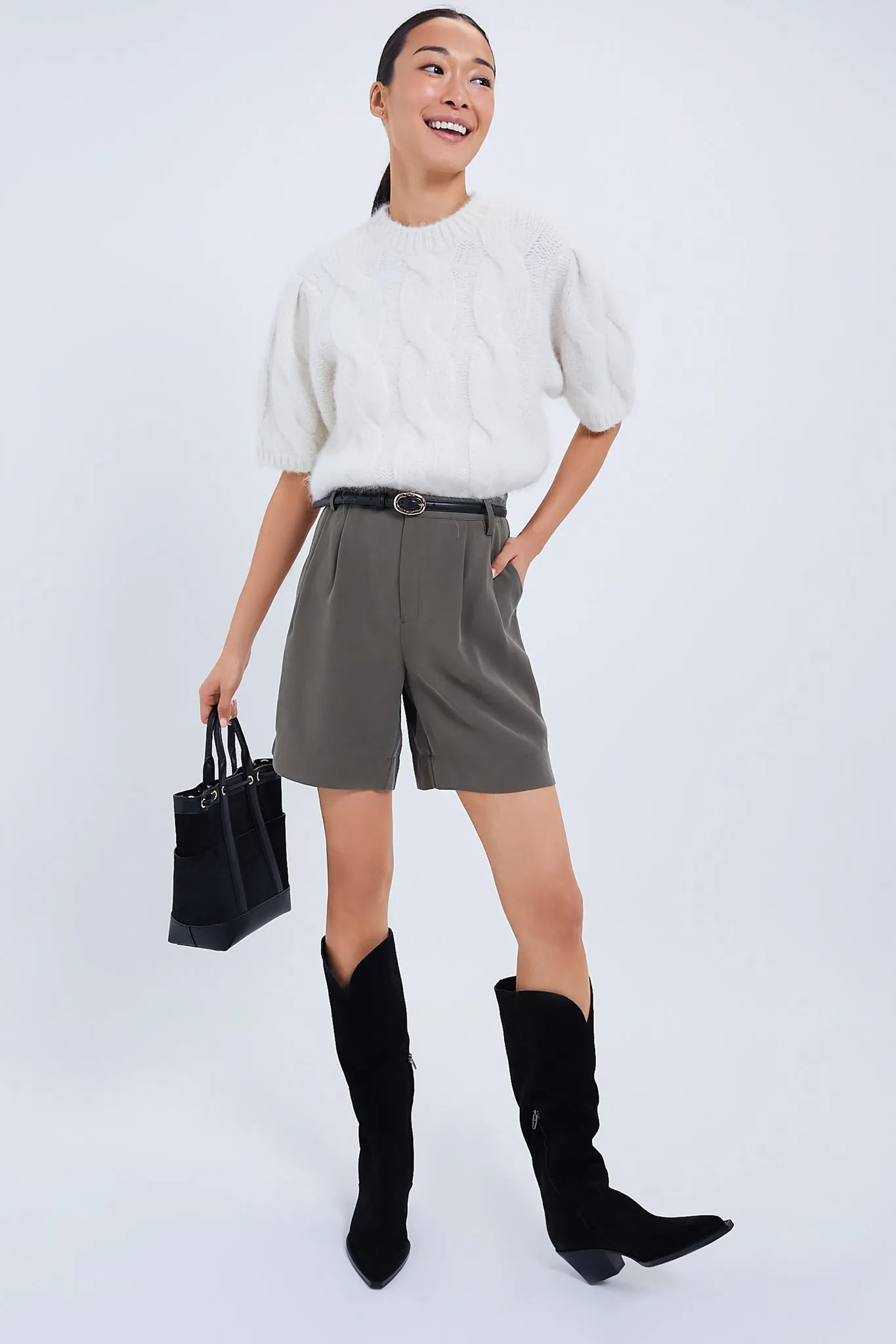 Olive Pleated Felix Shorts