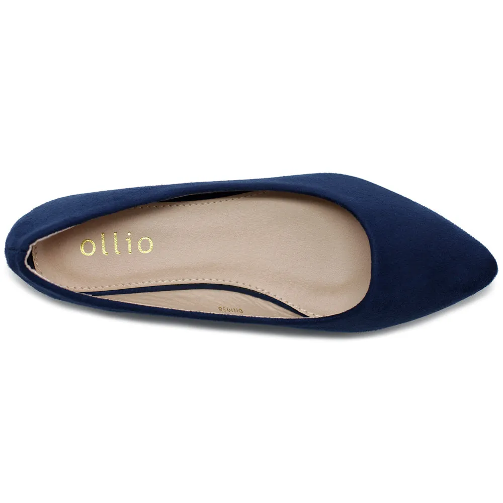 Ollio Women's Ballet Comfort Light Faux Suede Multi Color Shoe Flat (Black, Olive, Leopard, Navy, Orange, Burgundy)