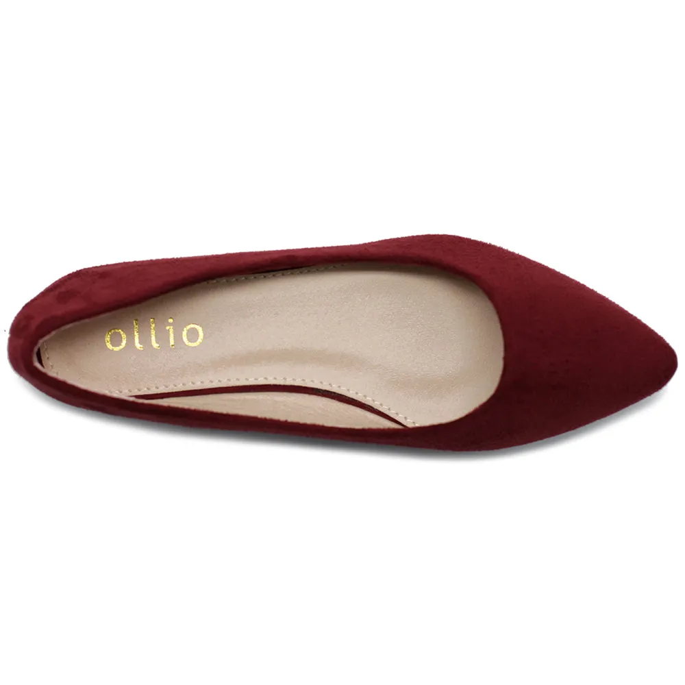 Ollio Women's Ballet Comfort Light Faux Suede Multi Color Shoe Flat (Black, Olive, Leopard, Navy, Orange, Burgundy)