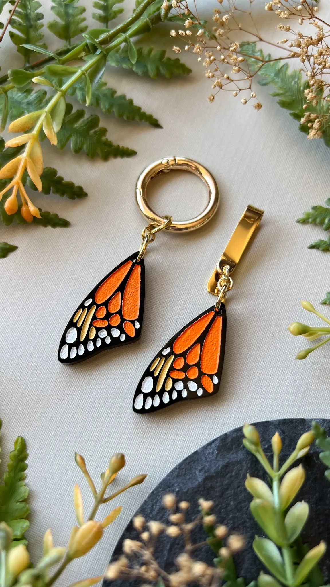 Orange Monarch Butterfly Wing Shoe Accessory | Pull Loop Boot Charm, Shoe Charm, High Top Sneaker Clip or Boot Clip, Acrylic Shoe Keychain