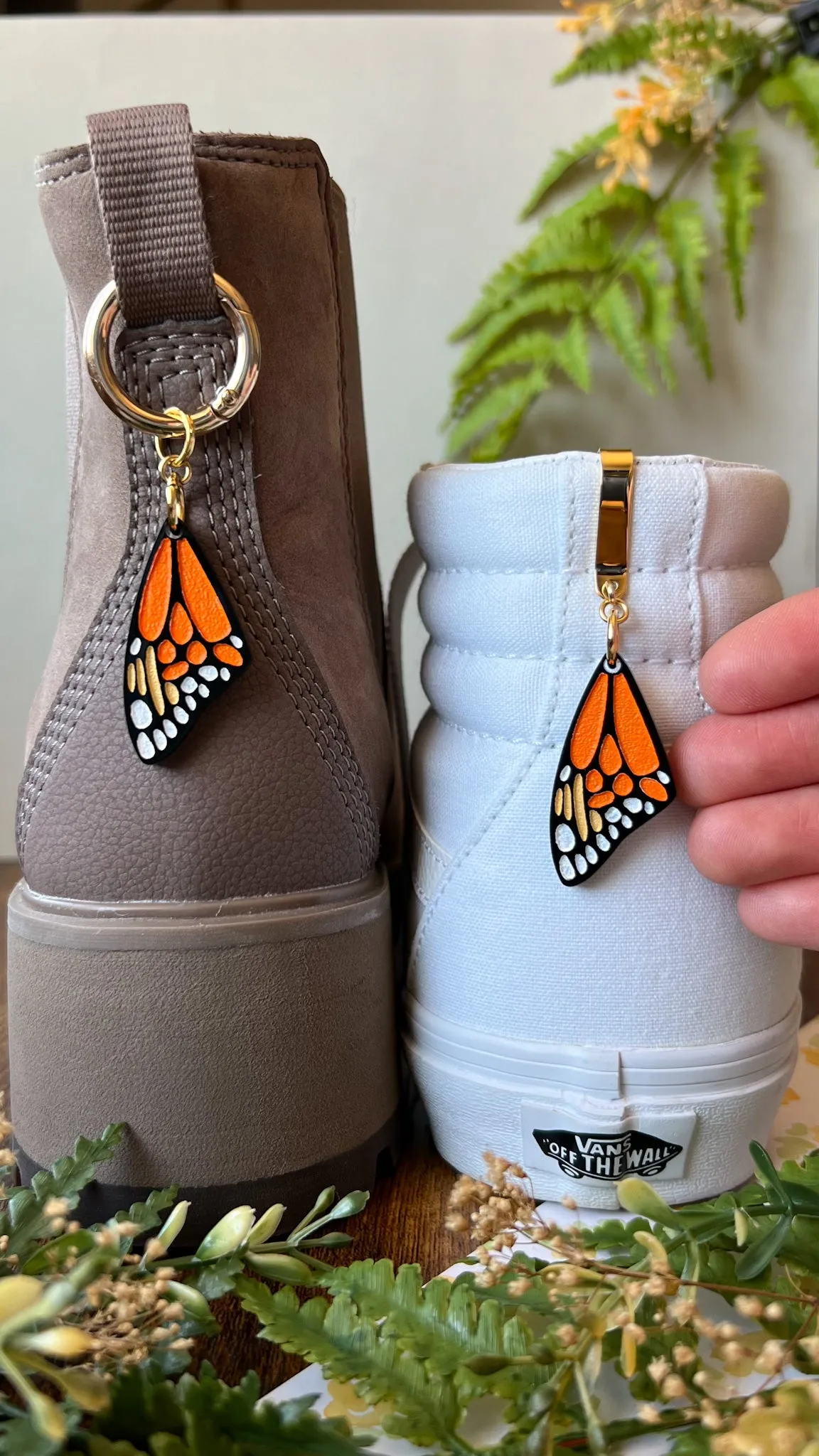 Orange Monarch Butterfly Wing Shoe Accessory | Pull Loop Boot Charm, Shoe Charm, High Top Sneaker Clip or Boot Clip, Acrylic Shoe Keychain