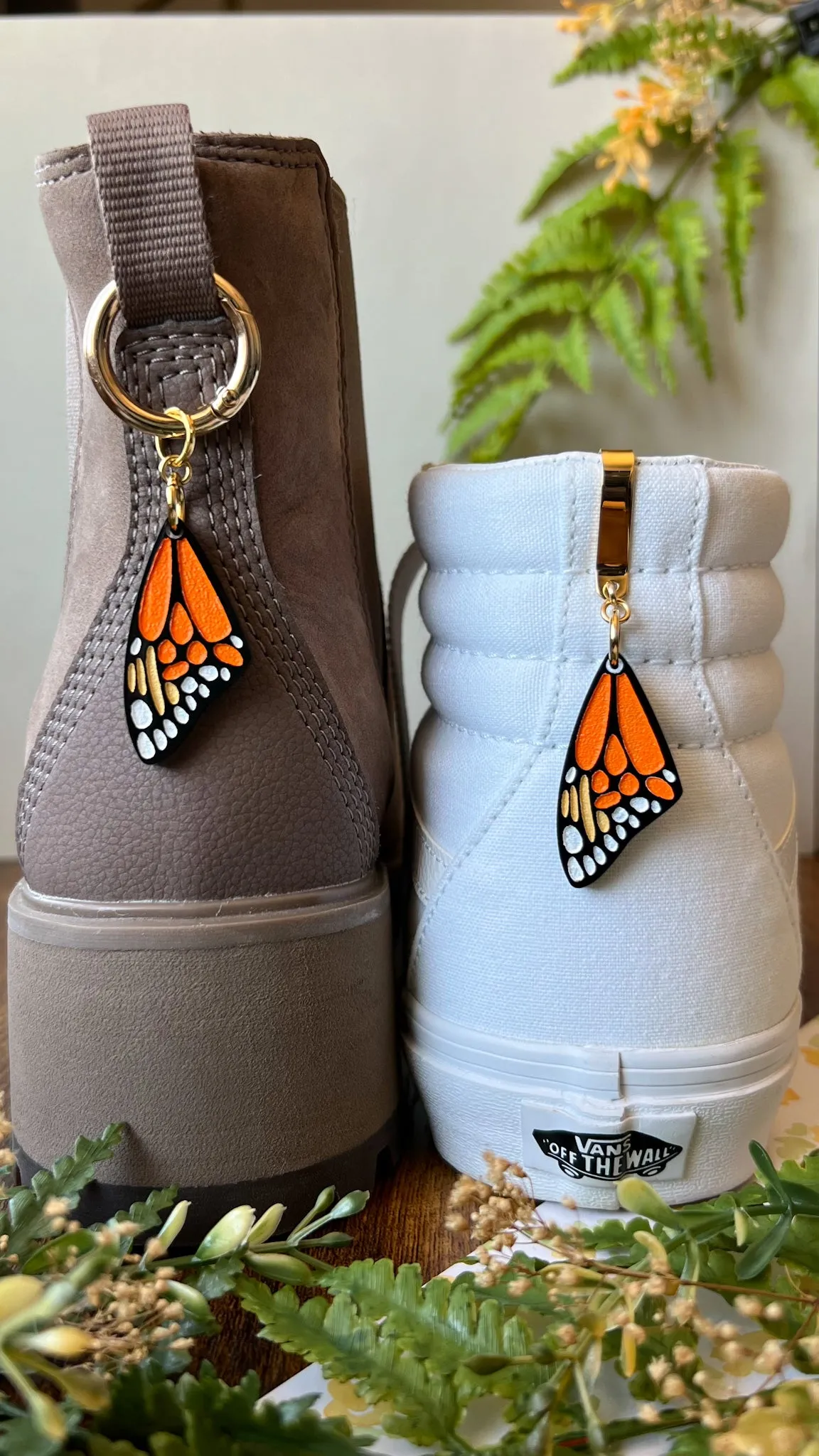 Orange Monarch Butterfly Wing Shoe Accessory | Pull Loop Boot Charm, Shoe Charm, High Top Sneaker Clip or Boot Clip, Acrylic Shoe Keychain