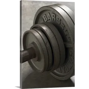 "Barbell, close-up of weights, elevated view" Canvas Wall Art