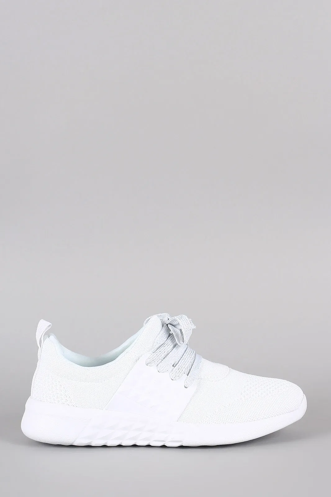 Qupid Knit Pyramid Embossed Lace Up Sneaker