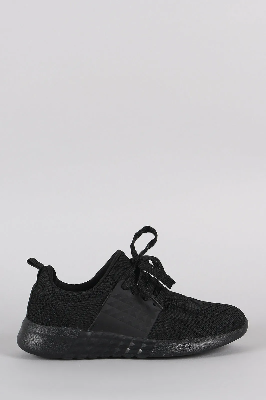 Qupid Knit Pyramid Embossed Lace Up Sneaker