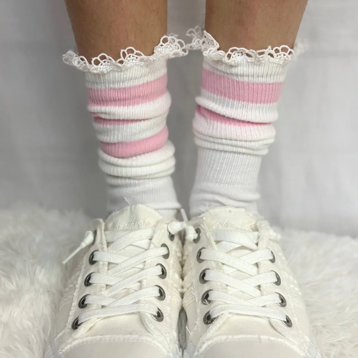 SCHOOLGIRL  striped athletic socks women's - pink