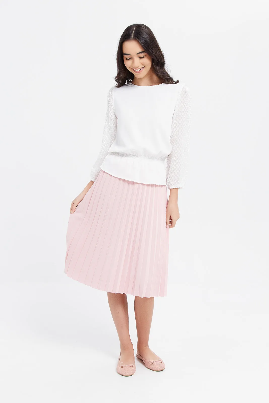 Senior Girls Pink Pleated Skirt