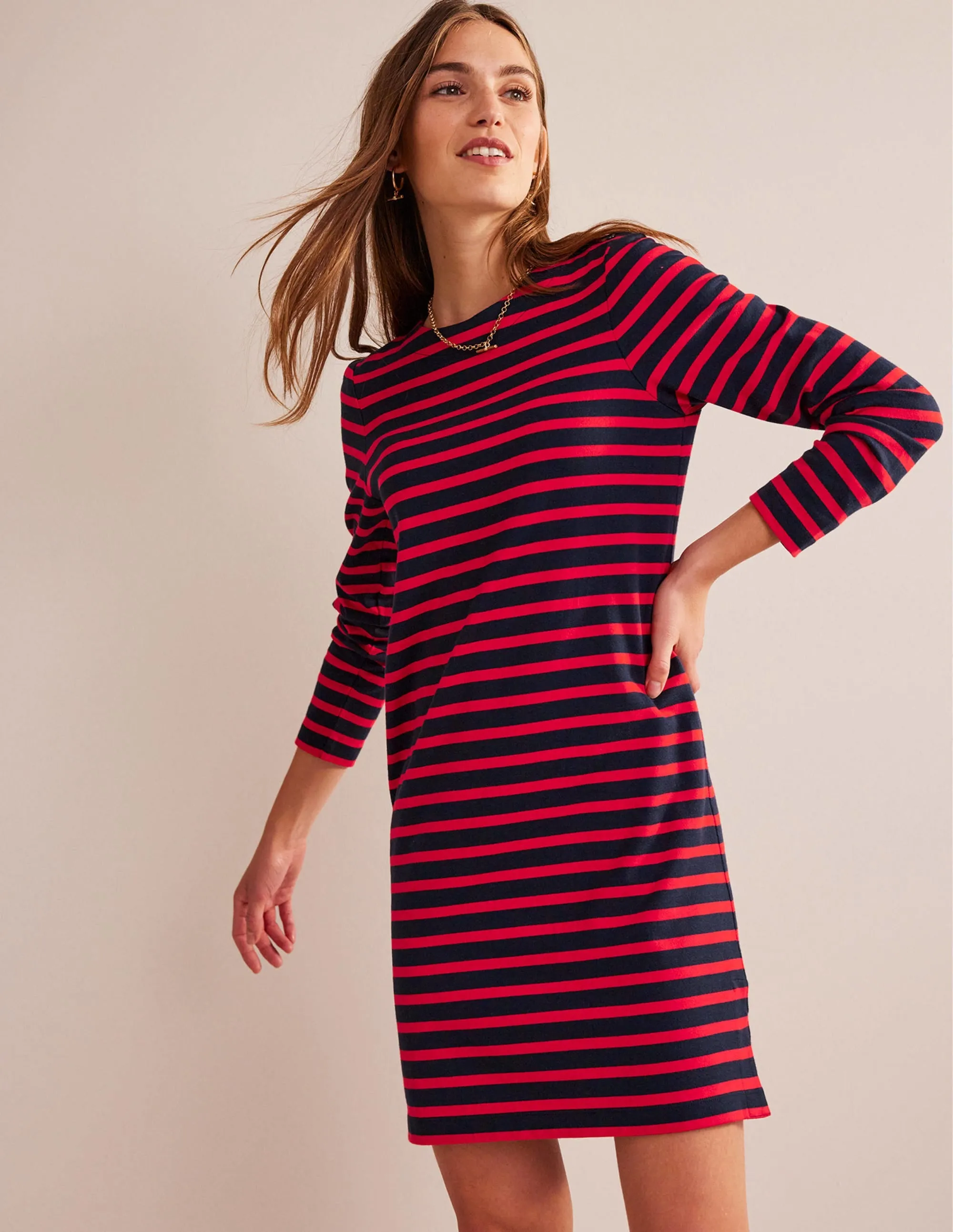 Sophie Breton Jersey Dress-Navy, Red Stripe