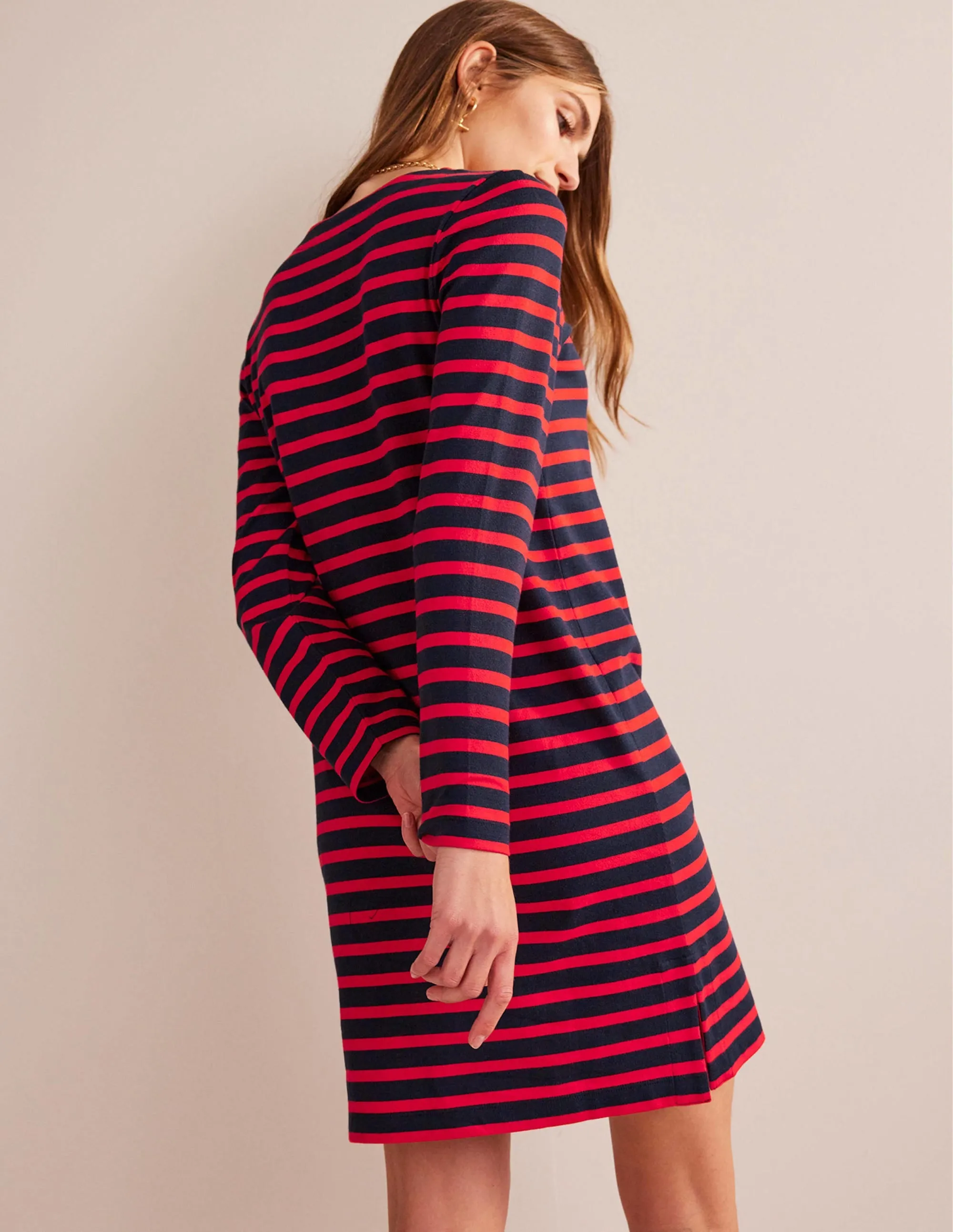 Sophie Breton Jersey Dress-Navy, Red Stripe