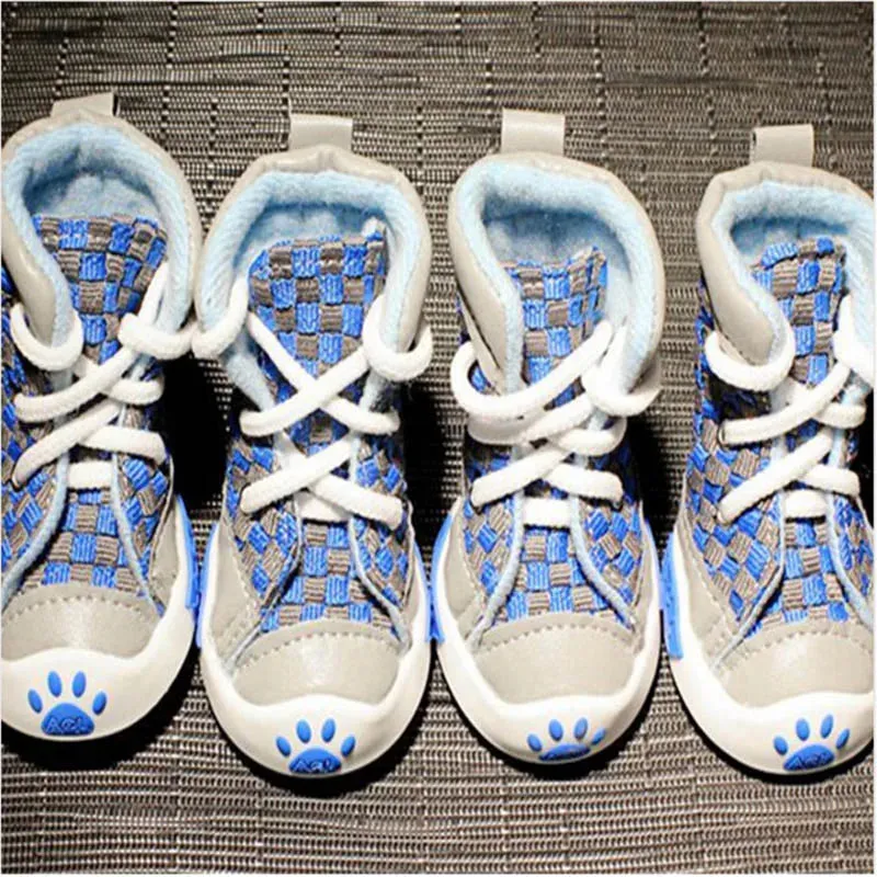 Stylish Football-Inspired Pet Dog Shoes - Set of 4 for Small Dogs and Puppies - New Design 4pcs/Set Pet Dog Shoes Small Dog Puppy Boots Football Style Cheap Dog Summer Shoes For Small Pets Four Colors