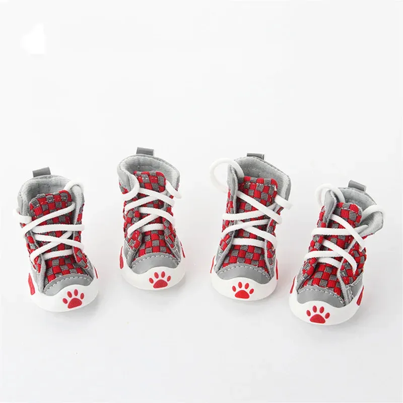 Stylish Football-Inspired Pet Dog Shoes - Set of 4 for Small Dogs and Puppies - New Design 4pcs/Set Pet Dog Shoes Small Dog Puppy Boots Football Style Cheap Dog Summer Shoes For Small Pets Four Colors