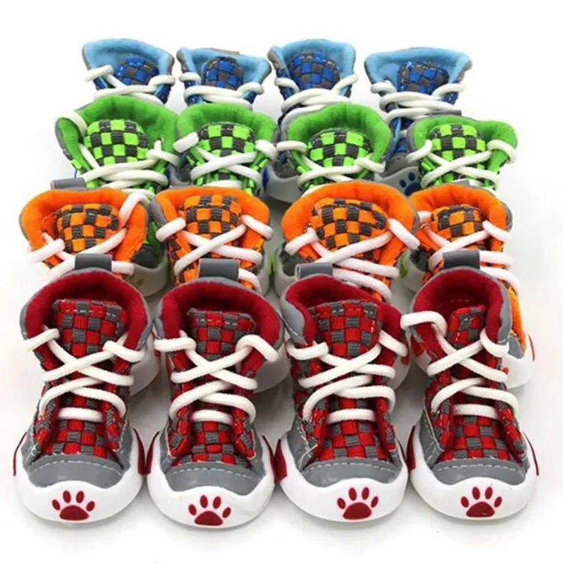 Stylish Football-Inspired Pet Dog Shoes - Set of 4 for Small Dogs and Puppies - New Design 4pcs/Set Pet Dog Shoes Small Dog Puppy Boots Football Style Cheap Dog Summer Shoes For Small Pets Four Colors