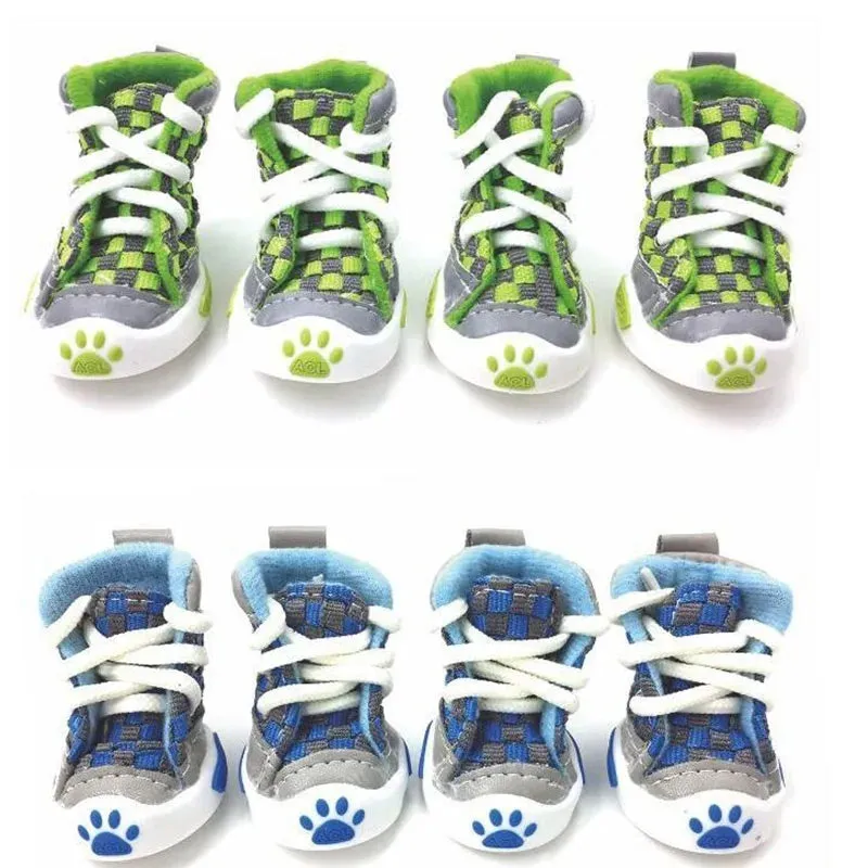 Stylish Football-Inspired Pet Dog Shoes - Set of 4 for Small Dogs and Puppies - New Design 4pcs/Set Pet Dog Shoes Small Dog Puppy Boots Football Style Cheap Dog Summer Shoes For Small Pets Four Colors