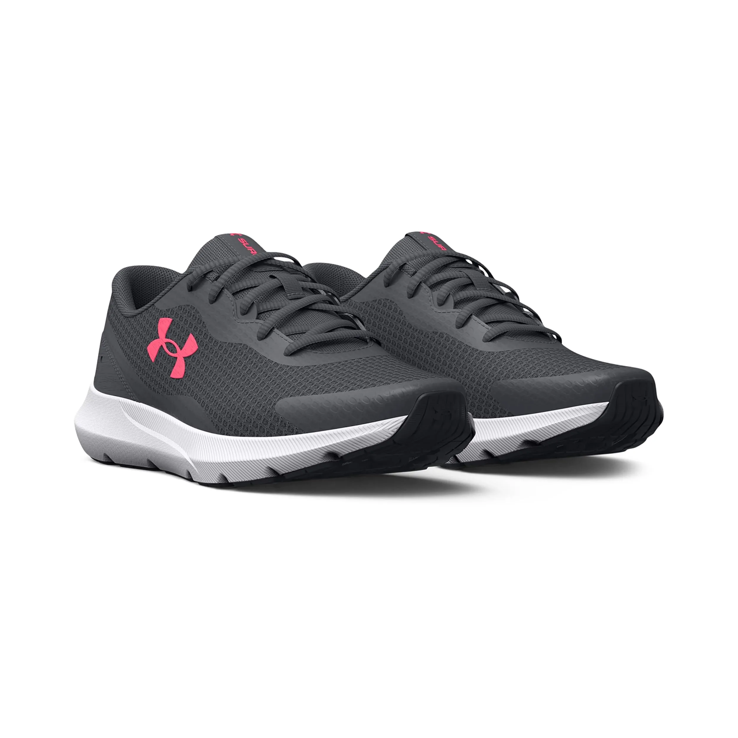 Under Armour Women's Surge 3 Sneaker, (103) Pitch Gray/White/Cerise, 8.5