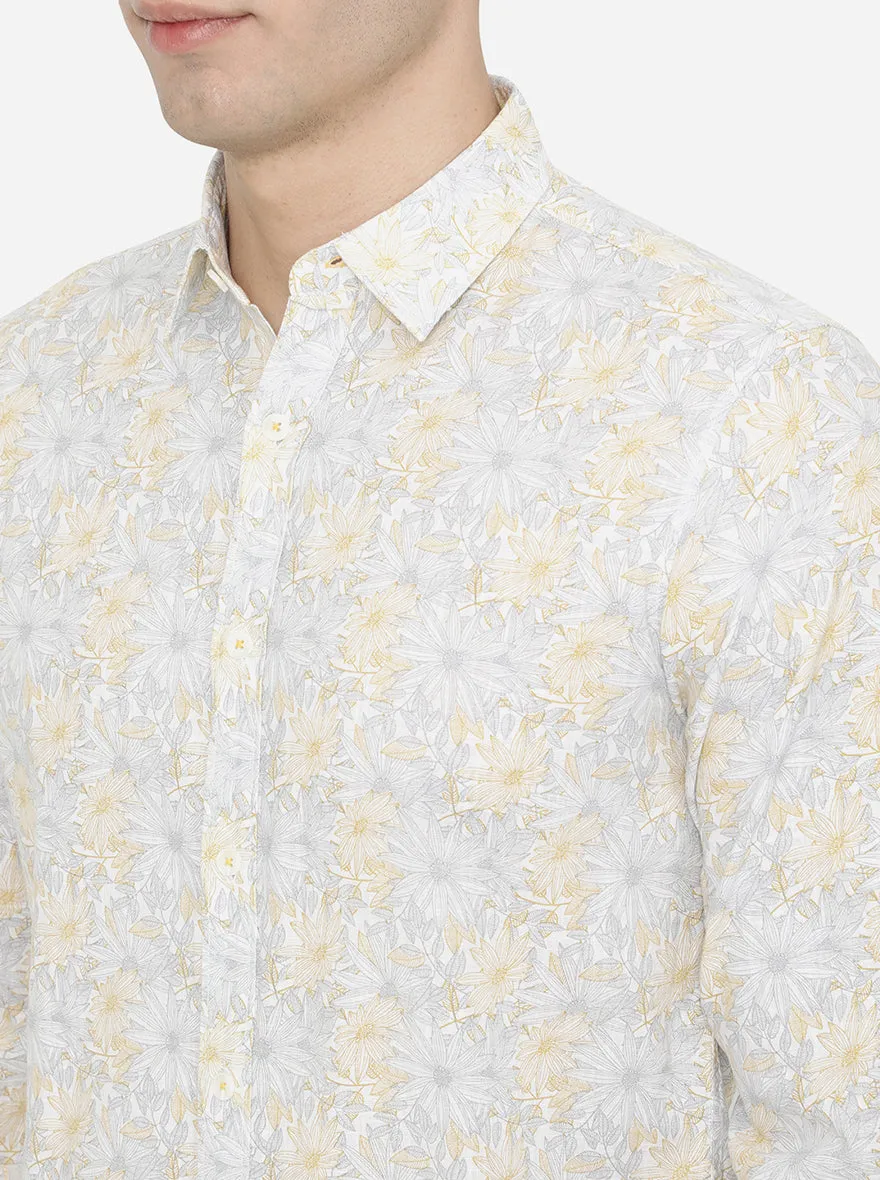 White & Yellow Printed Slim Fit Semi Casual Shirt | JadeBlue